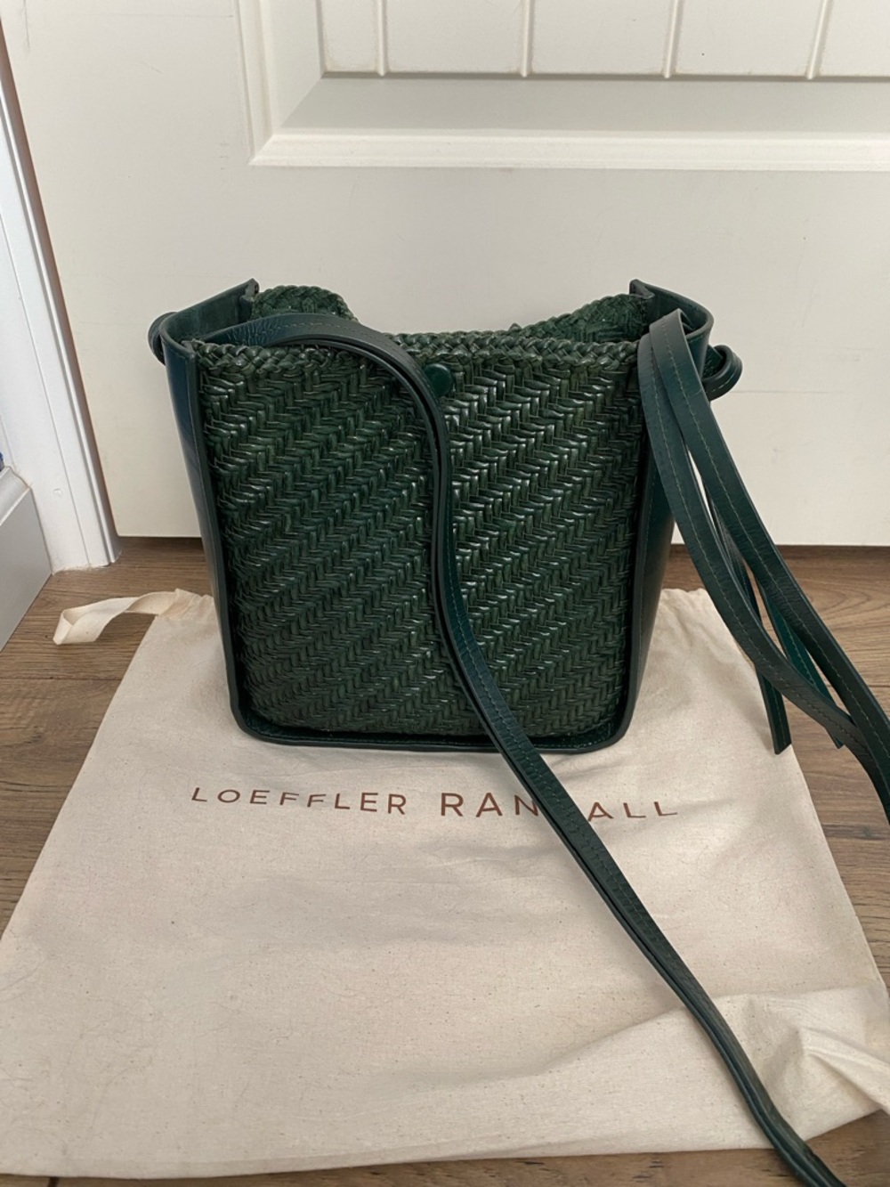 New Loeffler Randall green woven leather bag